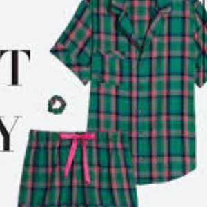 Victoria’s Secret VS Pajama PJ Set Green Plaid Size M
